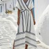 Elegant Striped V-Neck Wrap Maxi Dress